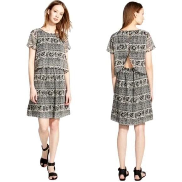 Madewell Dress Womens Size 00 Black Paisley Silk Cut Out Back Whimsigoth Retro - Picture 1 of 16